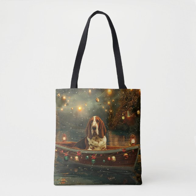 Tote Bag Basset Hound Noël Festive Voyage (Devant)