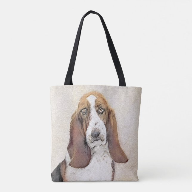 Tote Bag Basset Hound Painting - Cute Original Dog Art (Dos)