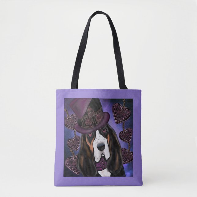 Tote Bag Basset Hound STEAMPUNK (Devant)