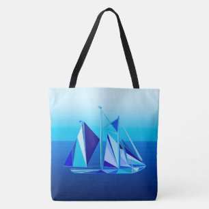 Tote Bag Bateau à voile géométrique moderne / Yacht, bleu C