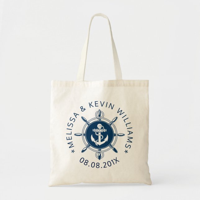 Tote Bag Bateau Bleu Marine Roue Et Ancre (Devant)