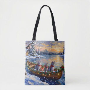 Tote Bag Bateau de Noël de Chat Bleu Oriental Fêtes