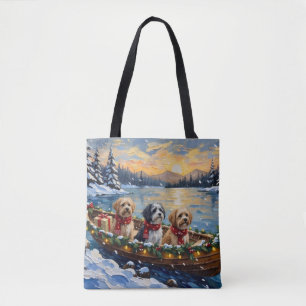 Tote Bag Bateau de Noël Lhasa Apso pour les Fêtes