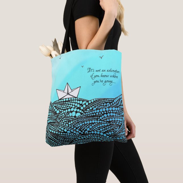 Tote Bag Bateau en papier crayon | texte de motivation (De près)
