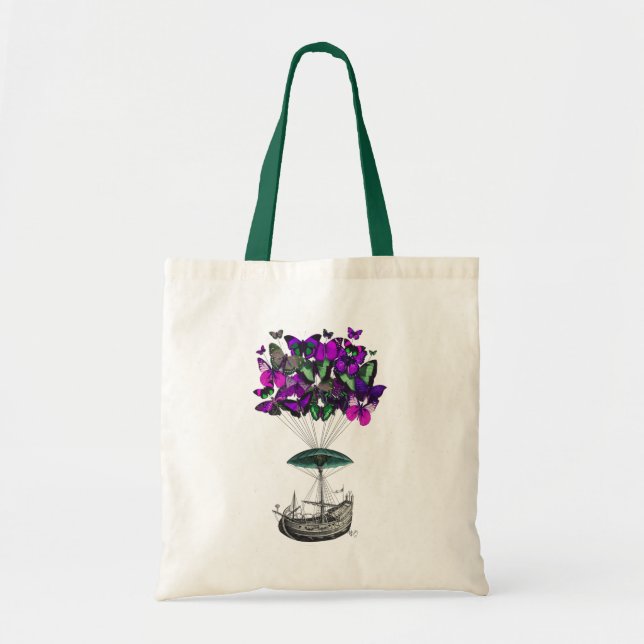 Tote Bag Bateau papillon 2 violet et vert (Devant)