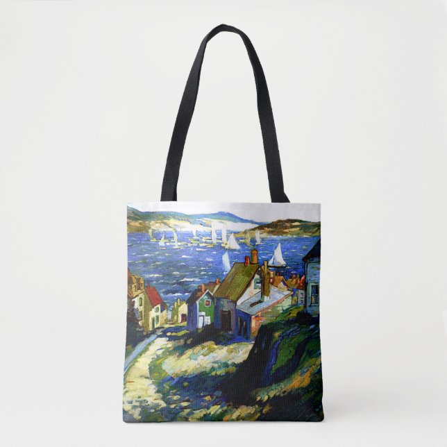 Tote Bag Bateaux à voile au port, peinture d'art (Devant)