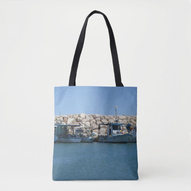 Tote Bag Bateaux de pêche méditerranéens en Blue Sea Design (Devant)
