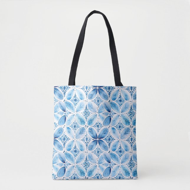 Tote Bag Batik Floral Blanc Bleu (Devant)