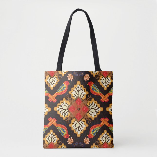 Tote Bag Batik indonésien : motif de la faune de la flore. (Devant)