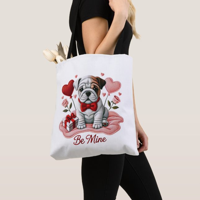 Tote Bag Be Mine Valentine Anglais Bulldog Shoulder Fourre- (De près)
