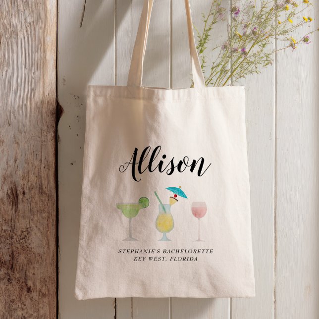 Tote Bag Beach Cocktails Bachelorette Bridesmaid Nom (Créateur téléchargé)