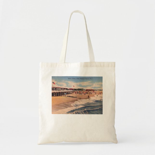 Tote Bag Beach Scene, Point Pleasant NJ, Vintage (Devant)