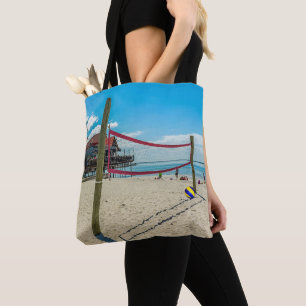 Tote Bag Beach Volleyball Scene Volleyball Net et sable