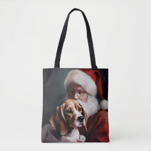 Tote Bag Beagle avec le Père Noël Festif Noël