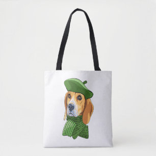 Tote Bag Beagle de chien en vert béret français