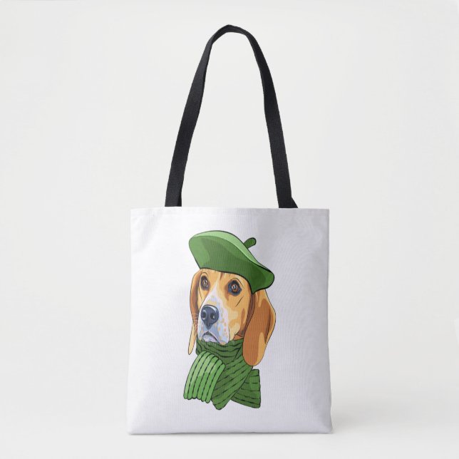 Tote Bag Beagle de chien en vert béret français (Devant)