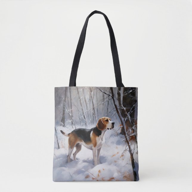 Tote Bag Beagle Laisser Neige Noël (Devant)