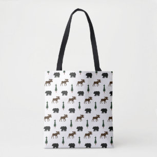 Tote Bag Bear and Moose Rustic Cabine Camping Lodge
