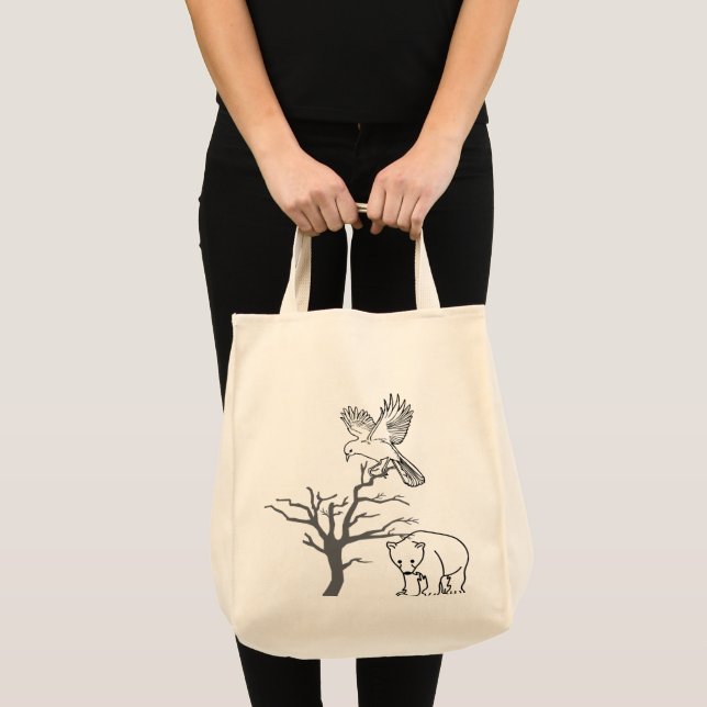 Tote Bag Bear, Bird, and Bare Tree Nature Scene (Devant (produit))