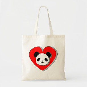Tote Bag Bear Panda Et Dessin De Coeur Rouge