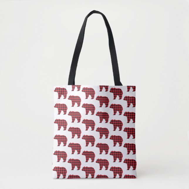 Tote Bag Bear Shaped Plaid Red Black Buffalo (Devant)
