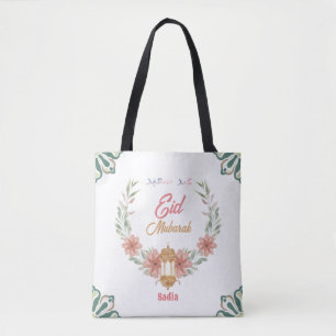 Tote Bag Beau Aïd Moubarak  Fleurs Ramadan Avec Lampe