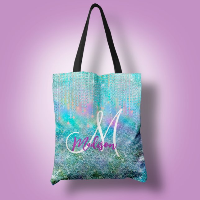 Tote Bag Beau bleu licorne rhinestones Drits monogramme (Créateur téléchargé)