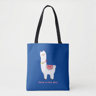 Tote Bag Beau Bleu Llama Alpaca Lama Avoir Une Bonne Journé