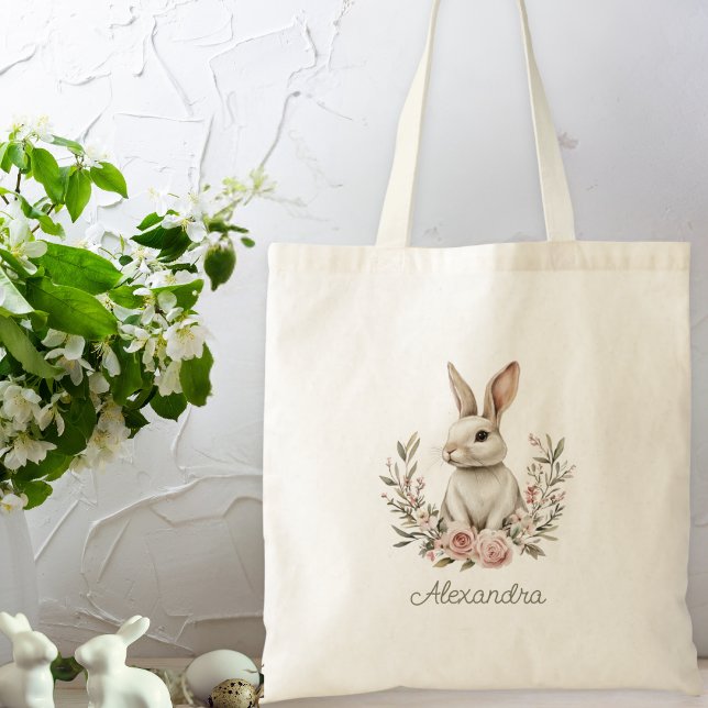 Tote Bag Beau Bunny Nom personnalisé (A cute alternative to an Easter basket, or use it anytime for books, groceries and more.)