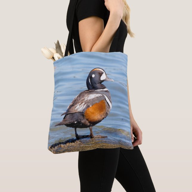 Tote Bag Beau canard arlequin sur le rocher (De près)