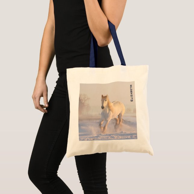 Tote Bag Beau Cheval Blanc Courir dans la neige (Devant (produit))