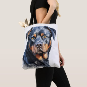TOTE BAG BEAU CHIEN À PUPPER ROTTWEILER EN COULEUR D'EAU