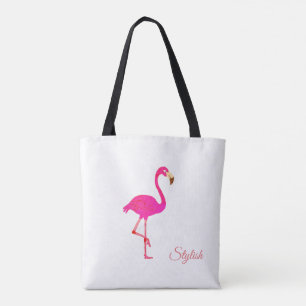 Tote Bag Beau Flamant rose & Calligraphie stylisée sur blan