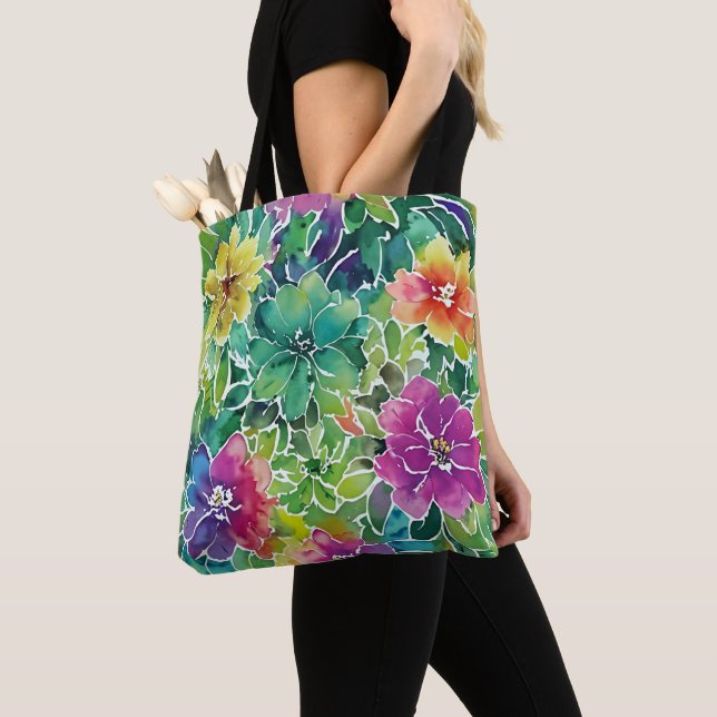 Tote Bag Beau Motif de fleurs d'aquarelle (De près)