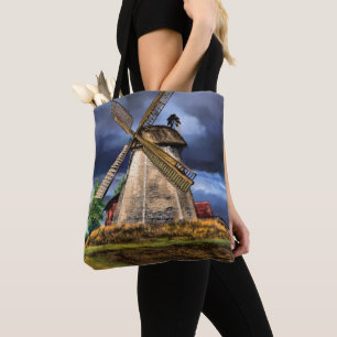 Tote Bag Beau paysage de moulin à vin Pays-Bas - Dessin