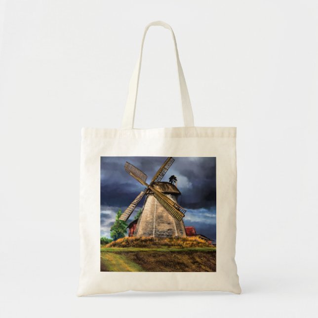 Tote Bag Beau paysage de moulin à vin Pays-Bas - Dessin (Devant)