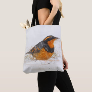 Tote Bag Beautiful Varied Thrush Songbird in the Snow
