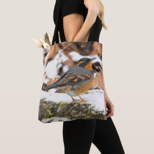 Tote Bag Beautiful Varied Thrush Songbird in the Snow