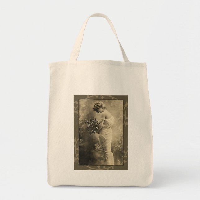 Tote Bag Beautiful Victorian Lady with cut flowers (Devant)