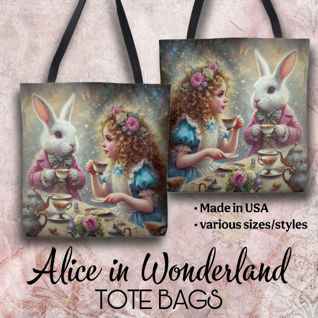 Tote Bag Beautiful Wonderland Tea Party Alice & Rabbit (Créateur téléchargé)