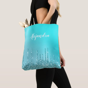 Tote Bag Beaux gouttes d'parties scintillant à la menthe bl