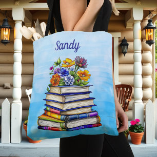 Tote Bag Beaux livres anciens et fleurs personnalisés