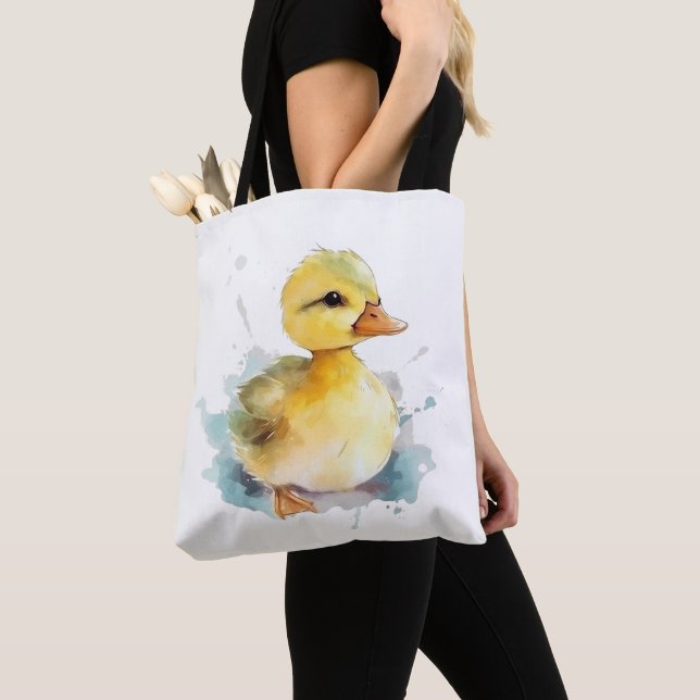 Tote Bag Bébé Canard Aquarelle Épaule Fourre-tout (De près)