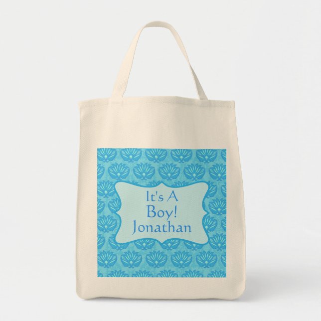 Tote Bag Bébé Damas Bleu C'Est Un Garçon Faire-part de nais (Devant)