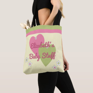 Tote Bag Bébé fille rose et verte avec un nom pour les joue