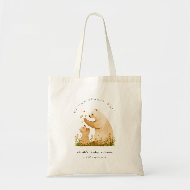 Tote Bag Bébé maman Bearly Wait Floral Neutal Baby shower (Devant)