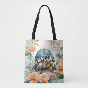 Tote Bag Bébé mignon Tortoise Pastel Aquarelle Florale