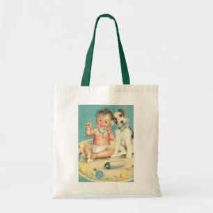 Tote Bag Bébé mignon vintage parlant au téléphone avec un c