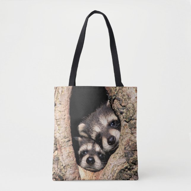 Tote Bag Bébé Raccoons se jetant dans l'arbre (Devant)