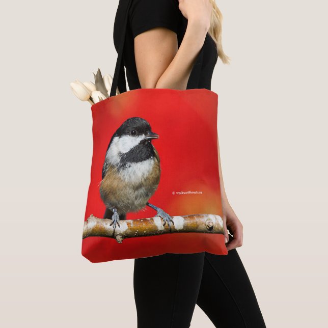 Tote Bag Bécasseau à carreaux noirs mignon avec feuilles d' (De près)